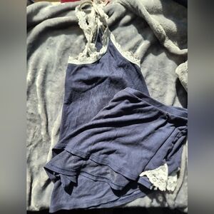 Navy and White Lace Trim Victorias Secret Pajama Set
